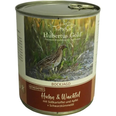 Консерви для собак Hubertus Gold Huhn & Wachtel, курка та перепілка з бататом, яблуком та олією чорного кмину