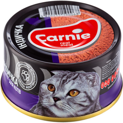 Вологий корм для дорослих котів Carnie паштет м`ясний, з індичкою
