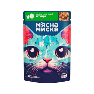 Вологий корм для котів М'ясна Миска шматочки в соусі з птицею, 100 г
