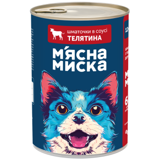 Вологий корм для дорослих собак М'ясна миска шматочки в соусі з телятиною , 1240 г