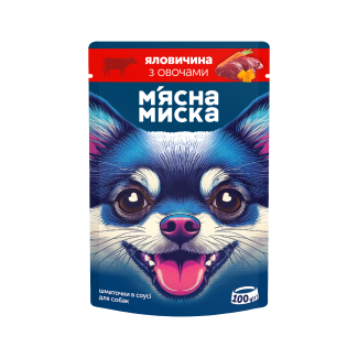 Вологий корм для собак М'ясна Миска шматочки в соусі, з  яловичиною та овочами, 100 г