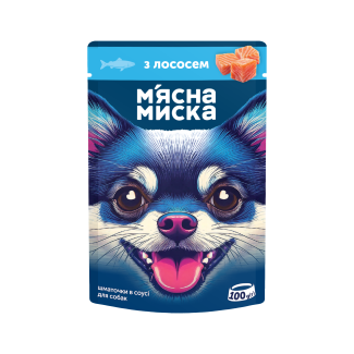 Вологий корм для собак М'ясна Миска шматочки в соусі, з лососем, 100 г