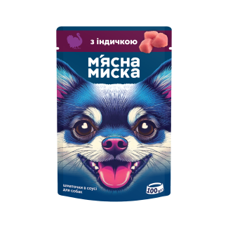 Вологий корм для собак М'ясна Миска шматочки в соусі, з індичкою, 100 г